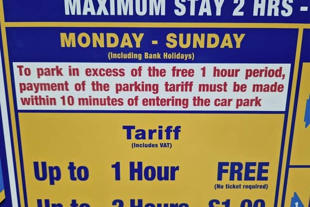 Signs at Berkeley Centre now inform motorists they have 10 minutes to pay after arriving. Payment is for the second hour, the first hour is free.