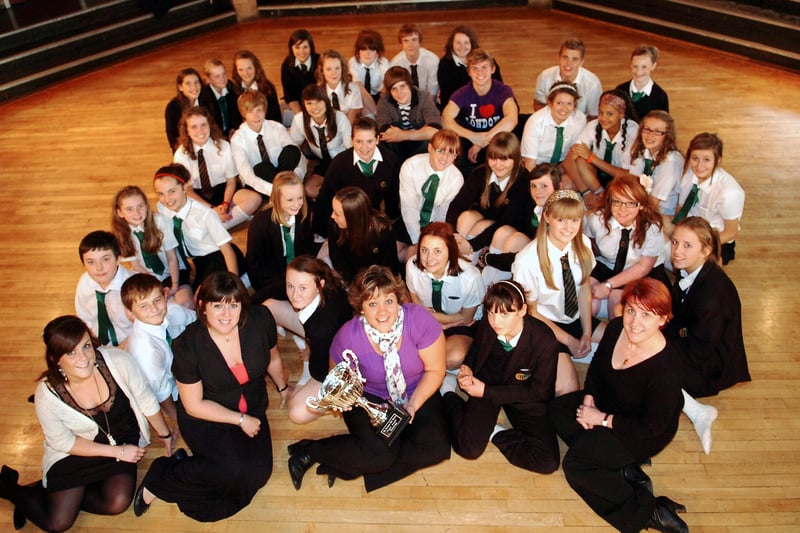 Sian Cameron with the Hartlepool Mail Poppy Appeal Challenge Trophy as well as staff, pupils and former pupils from the drama department at Manor College of Technology who were set to perform for two nights at the launch of the 2010 Poppy Appeal. Does this bring back memories?