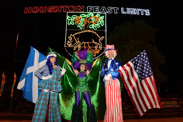 Stilt walkers at The Houghton Feast 2021 opening ceremony.