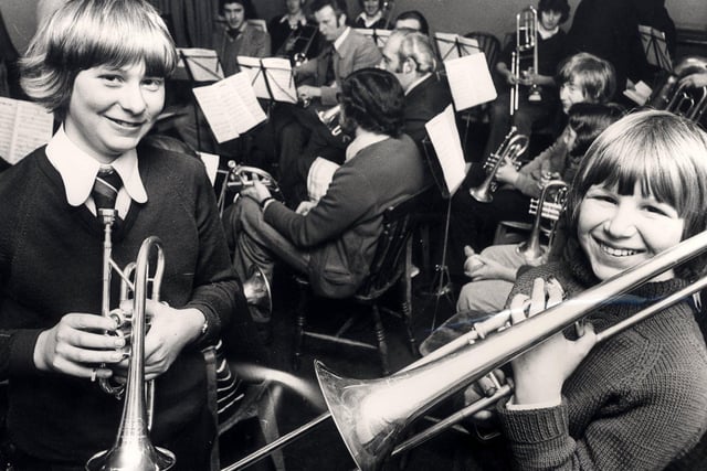 Silver band rehearsals with 12 year old band members Paul Wilson left and Steven Mycoc, March 1976