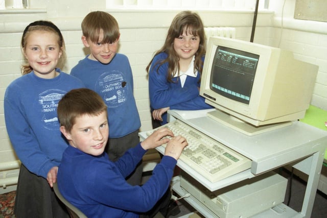 Southwick Primary School pupils show off their computer skills in May 1996. Pictured at the computer are Trevor Murray, nine (seated) and (from left) Laura Blakey, eight, David Raeper, nine, and Claire Fenwick, nine.