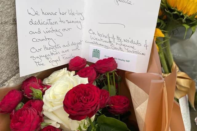 Flowers left by John Healey MP at Buckingham Palace