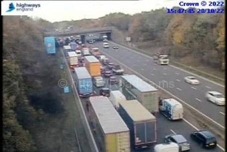 A collision on the M1 near Sheffield is reported to involve a car and a lorry. Credit: National Highways