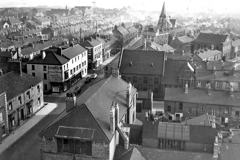 A photo which was taken from the roof of Christ Church, with Archer Street on the left and Tower Street Congregational Church spire in the centre. Photo: Hartlepool Library Service.