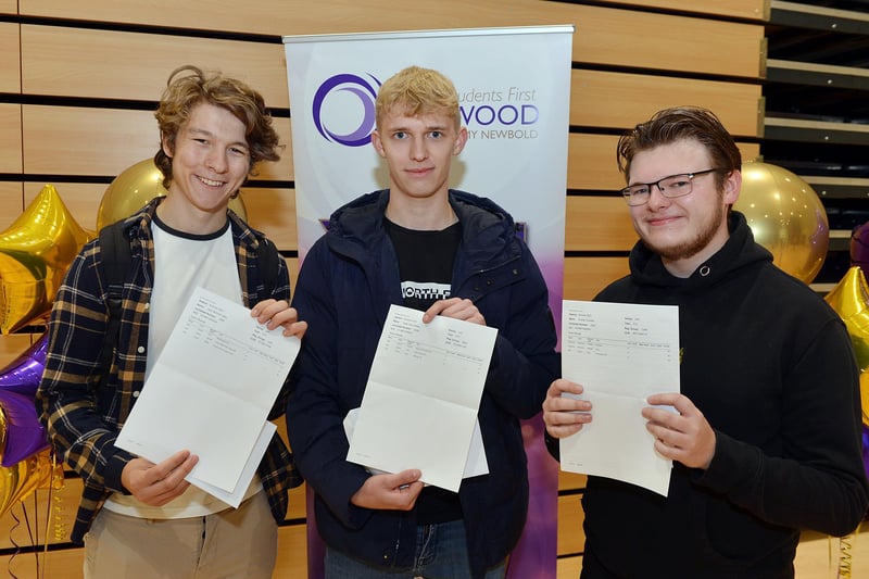 Outwood Academy Newbold students Jack Jolley, Owen Parker and Charlie Crookes, were all pleased with their A-Level results