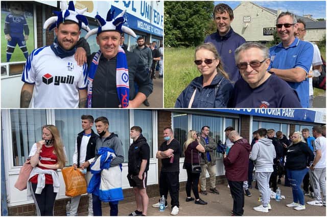 Eager Hartlepool United fans in the queue for tickets for Sunday's play-off final