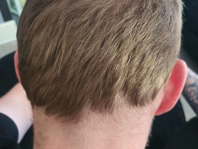 Nicola Cheetham gave a bit of a wonky cut to this gentleman during lockdown.