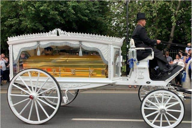 His funeral saw smoke bombs, quad bikes, and a 22-carat gold casket as hundreds of mourners turned up to pay their respects.