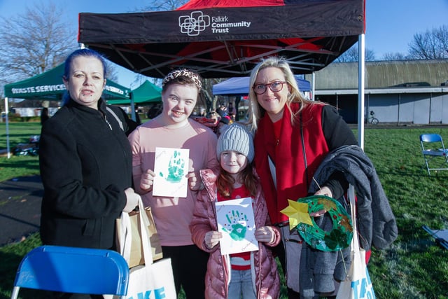 Claire with Lauren, 17, and Evie with Katie, 7, from Grangemouth/Stenhousemuir with their artwork