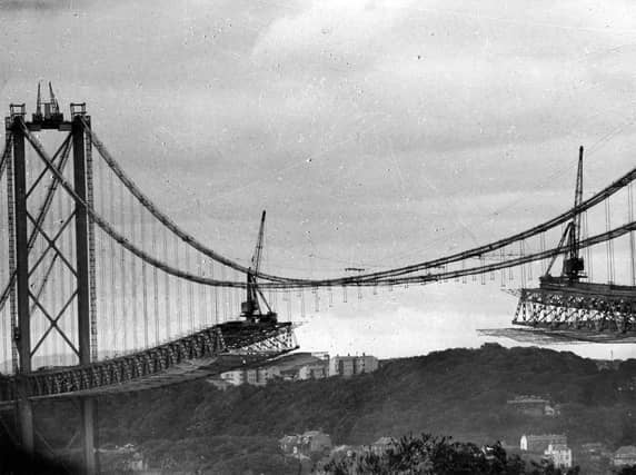 The Forth Road Bridge nearing completion in September 1963.