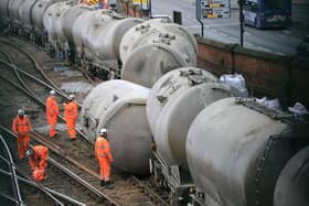 Freight train derailment at Sheffield train station.Picture: Chris Etchells
