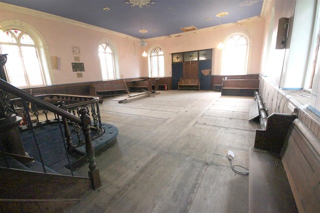 Some of the original seating is still visible inside the chapel.