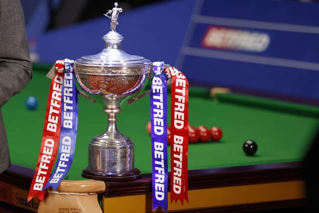 The Betfred World Snooker Championship trophy at The Crucible, Sheffield. Sheffield snooker fans have praised World Championships boss Barry Hearn after his staunch defence of keeping the tournament at The Crucible. Photo: Richard Sellers/PA Wire.