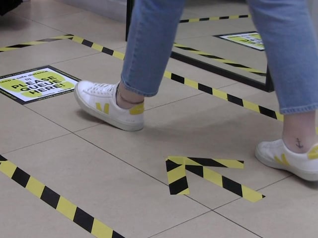 New social distancing measures in place at the Frenchgate Centre ahead of shops opening on Monday.