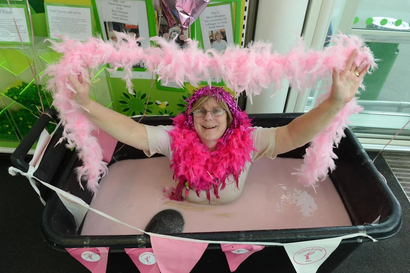 Asda's Mavis Maughan was backing the fundraising for the Tinkled Pink cause when she took this bath with a difference in 2015.