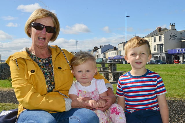 Debbie Waller with her grandchildren Edie, age 20 months, and Harry Metcalfe, age five, in the play area at Seaton Carew.