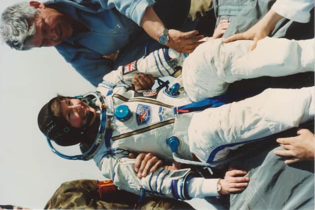 Helen Sharman landing on return from MIR 1991