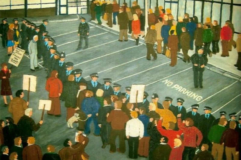 A painting depicting the tension between miners and the police during the historic strikes.