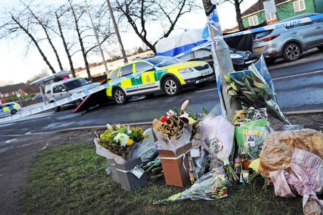 Floral Tributes laid at Wath Road, Mexborough, after Lewis Williams was shot dead (Photo: Marie Caley)