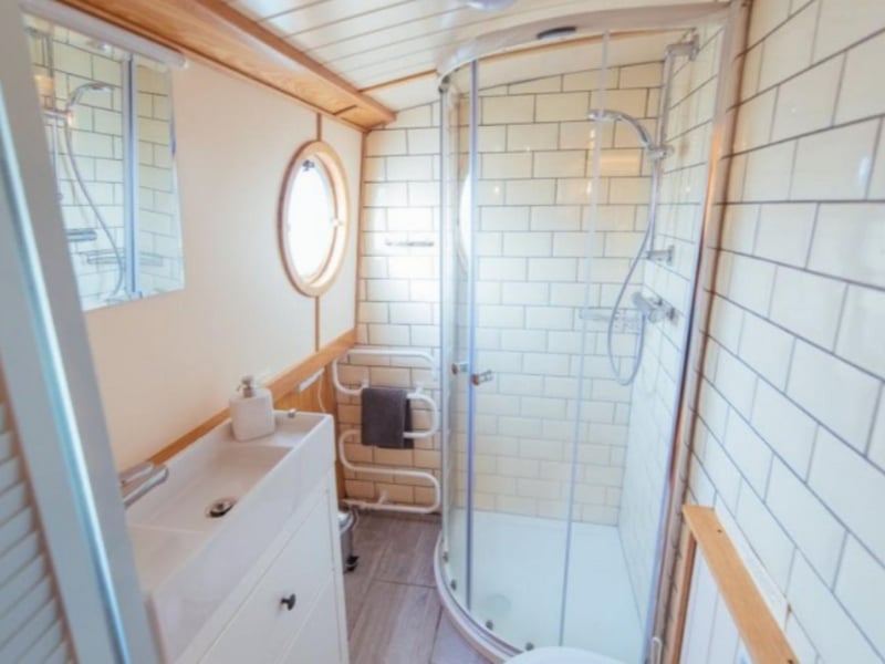 The barge comes complete with a stylish shower room.