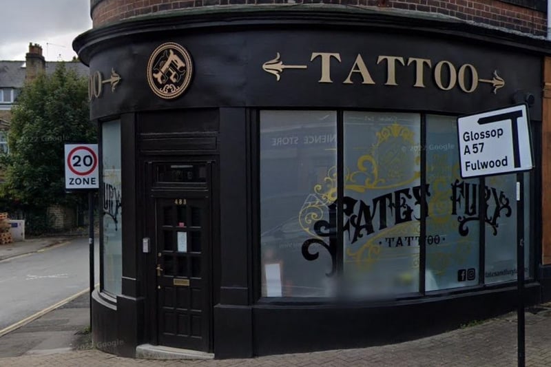 Fate & Fury Tattoo, on Glossop Road, holds a rating of 5.0 out of 5.0 on 48 reviews.