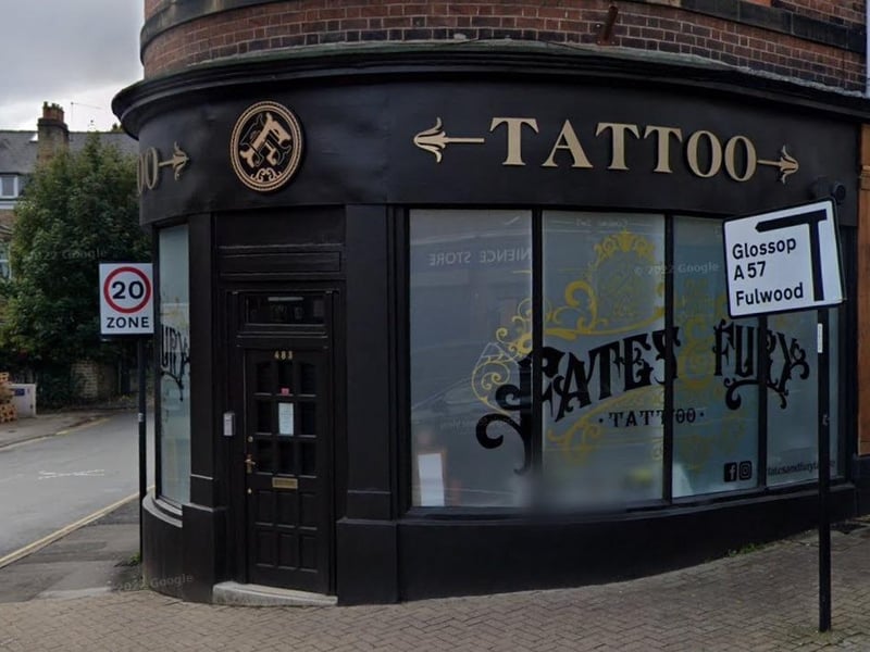 Fate & Fury Tattoo, on Glossop Road, holds a rating of 5.0 out of 5.0 on Google Reviews based on 47 reviews.