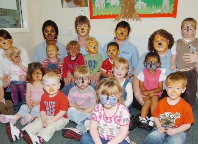 Children at Warren Day Nursey in 2007. They are celebrating a jungle themed day with face paint.