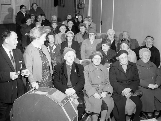 The Christmas draw of Colinton Mains versus Oxgangs Branch of the OAP Association in December 1964.