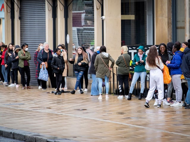 Social distancing measures inside the store limit the number of customers who can be indoors at one time, meaning a queue developed outside.