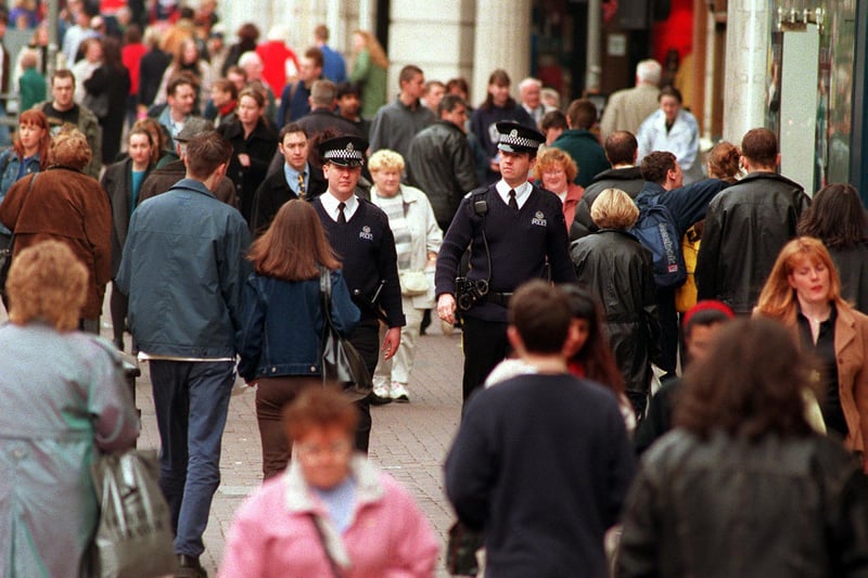 Strathclyde police on duty in Argyle Street in 1998.