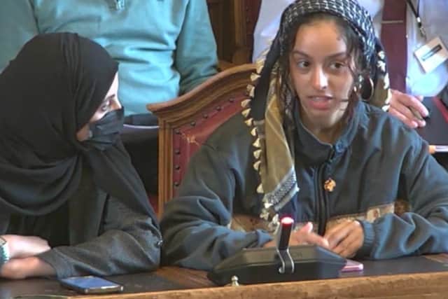 Two young women Sara, left, and Fatima, who questioned Sheffield City Council leader Coun Tom Hunt about the authority\'s actions to tackle racial discrimination within the city education system. 
Picture: Sheffield Council webcast