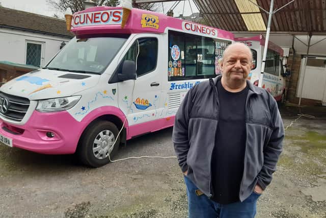 Andrew Cuneo, pictured with  his new ice cream van, fears he will go out of business