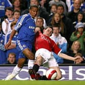 Manchester United's Kieran Lee (right) tackles Chelsea's Scott Sinclair during the Barclays Premiership match at Stamford Bridge, in May 2007 London.  Nick Potts/PA Wire.