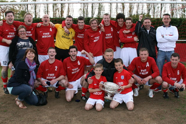 Meon United celebrate winning the Father Purcell Cup after beating Wymering at Cams Alders, May 2010. Picture: Kevin Shipp