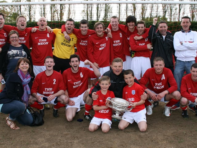 Meon United celebrate winning the Father Purcell Cup after beating Wymering at Cams Alders, May 2010. Picture: Kevin Shipp