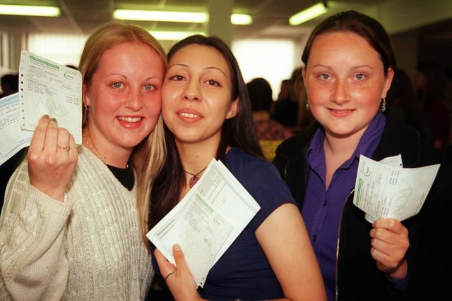All Saints pupils Caroline davison, Jeanette Alvarado and Caroline Lawton with their  A level results in August 1998