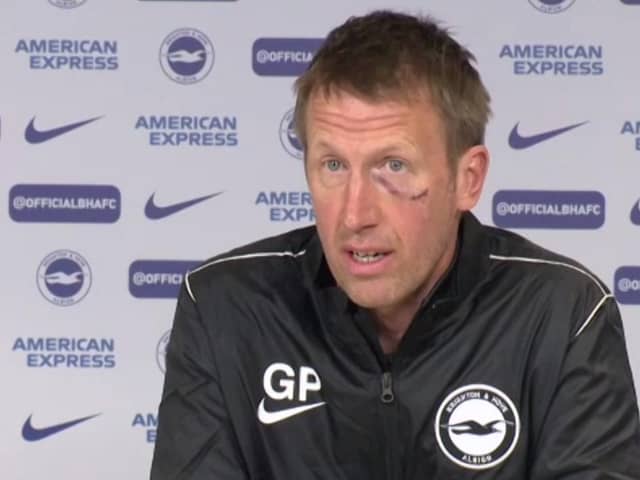 Graham Potter faced the media ahead of his side's clash with Sheffield United sporting a scar to his face: PA Video/PA Wire.