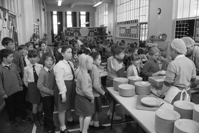 Lining up for lunch at Redby Infants and Junior School in 1990. Remember this?