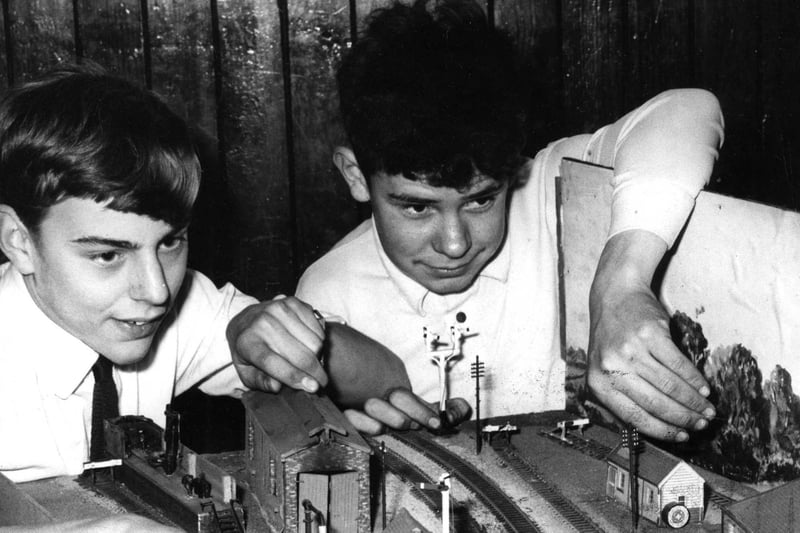 Two young members of South Shields Miniature Railway Society prepare one of the models for the club's first display to be opened in the Brownsea Hall, in Imeary Street. Pictured are Ian Whitfield and John Brown.