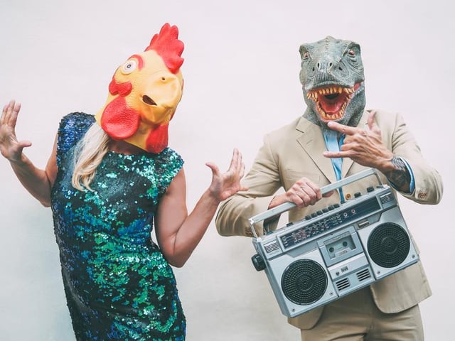 Great for those of us who leave our costumes until the last minute - all your need is your best party clothes (a suit, nice dress, or similar) and an animal mask of your choosing.