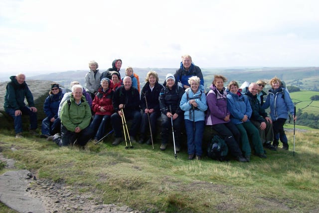 Selby Fell Walkers enjoy the scenery on Stanage Edge, Derbyshire in 2011