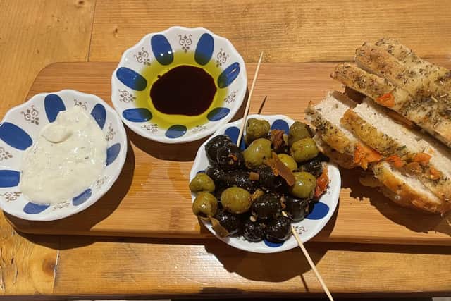 The pane e Olive starter, a selection of homemade and olives, at La Parrilla, Sharrow Vale Road, Sheffield.