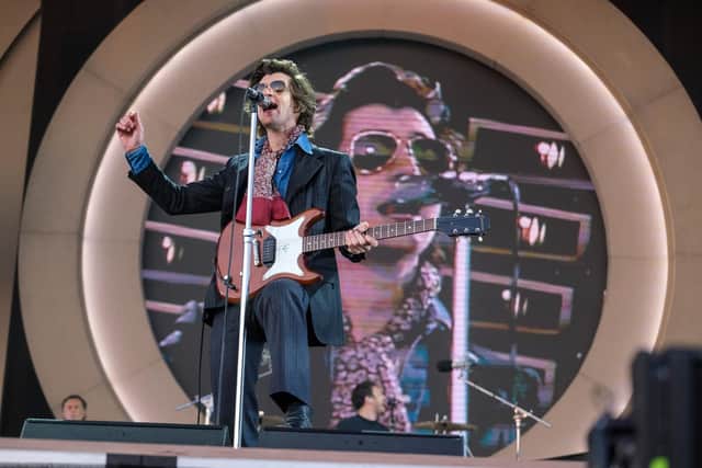 Alex Turner pictured on stage as Arctic Monkeys return to Sheffield on the first night of their sold out shows at Hillsborough Park