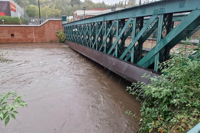 Picture shows the water levels under one of the bridges at Meadowhall. Picture: David Walsh, National World