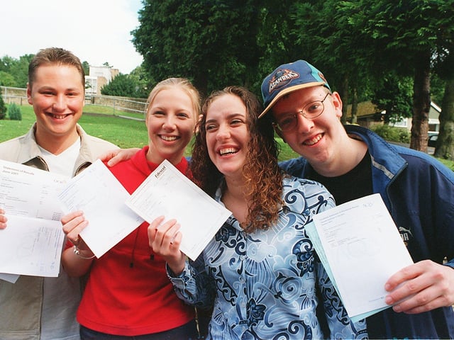 Notre Dame School, Sheffield, where these pupils got just what they were hoping for in their A level results in 2001. Pictured left to right are David Vallance, Claire Yhearm, Marie Elwood and Paul McCready.