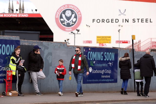Sheffield United fans arrive at the ground ahead of the Emirates FA Cup quarter final match at Bramall Lane, Sheffield.   Nigel French/PA Wire.
