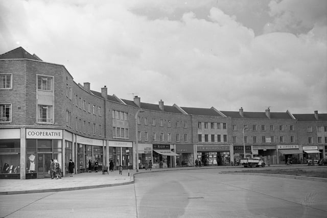 Pennywell Shops in June 1958. Phil Curtis said it is possible that part of the name comes from the Old English wielle meaning spring. The word 'Penny' was mentioned in Bishop Hatfield's Survey where it stated ' five tenements were let at a penny farme' (or rack rent).
