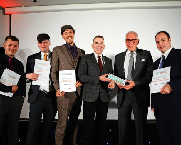David Beet, United Cast Bar Group Marketing Manager, pictured with Ryan Moore, Engineering and manufacturing apprentice of the year award winner and finalists Luke Edwards, Callum Morley, Adam Fairhall, and Matthew Goude.