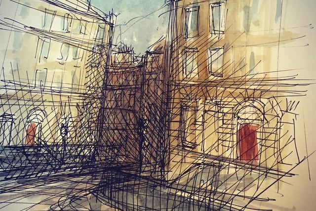 It was great this year to be back in town running my sketching walkabout workshops, albeit with limited numbers we were able to meet up, share ideas and capture the streets of Edinburgh. This is one of my scribbles from a tour of the New Town, capturing three streets in one.