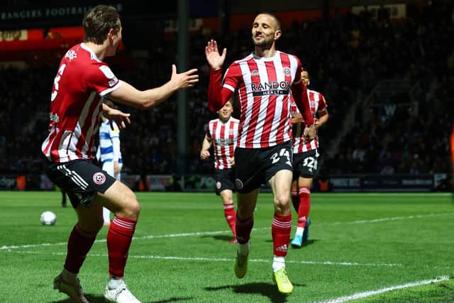 Conor Hourihane of Sheffield United celebrates his goal against QPR.